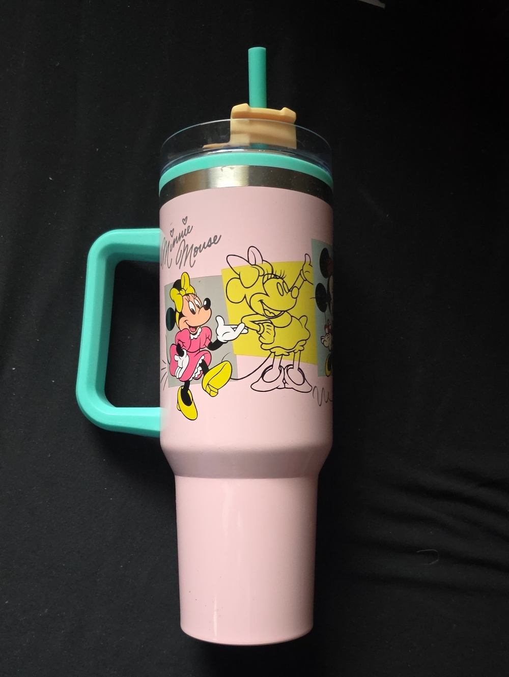 Minnie Mouse Pink & Teal Travel Tumbler with Handle